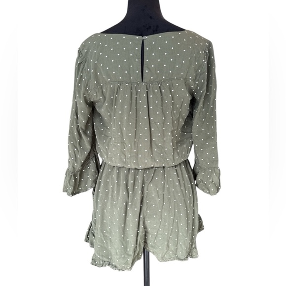 Abercrombie & Fitch Olive Green Polka Dot Tie-Front Romper - Size Small - Picture 5 of 10